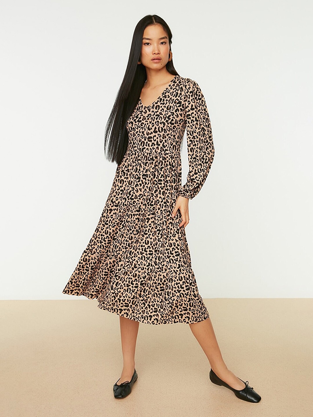 

Trendyol Camel Brown Animal Midi Dress