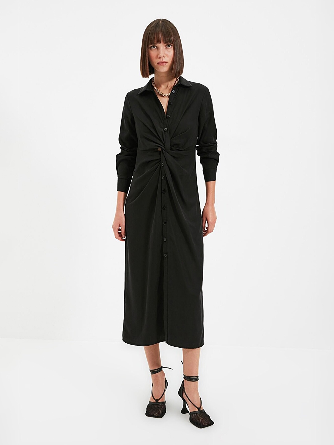 

Trendyol Women's Black Shirt Midi Dress