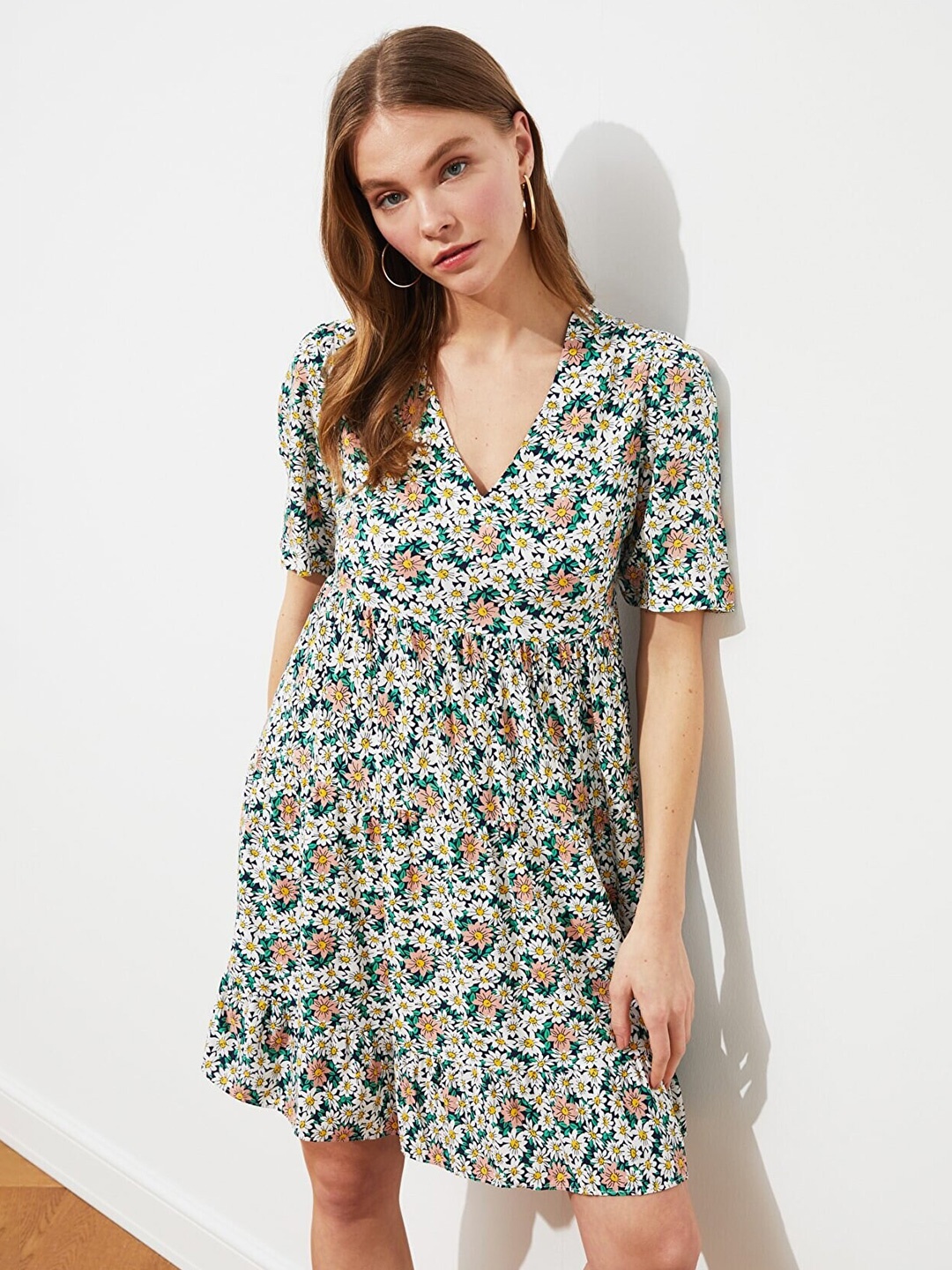 

Trendyol Green Floral A-Line Dress