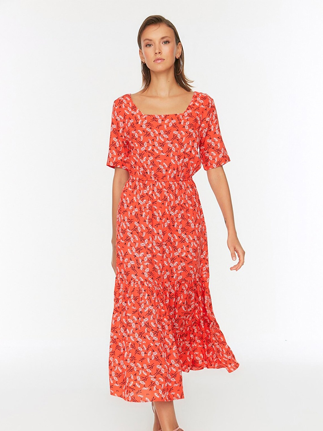 

Trendyol Coral Floral A-Line Midi Dress
