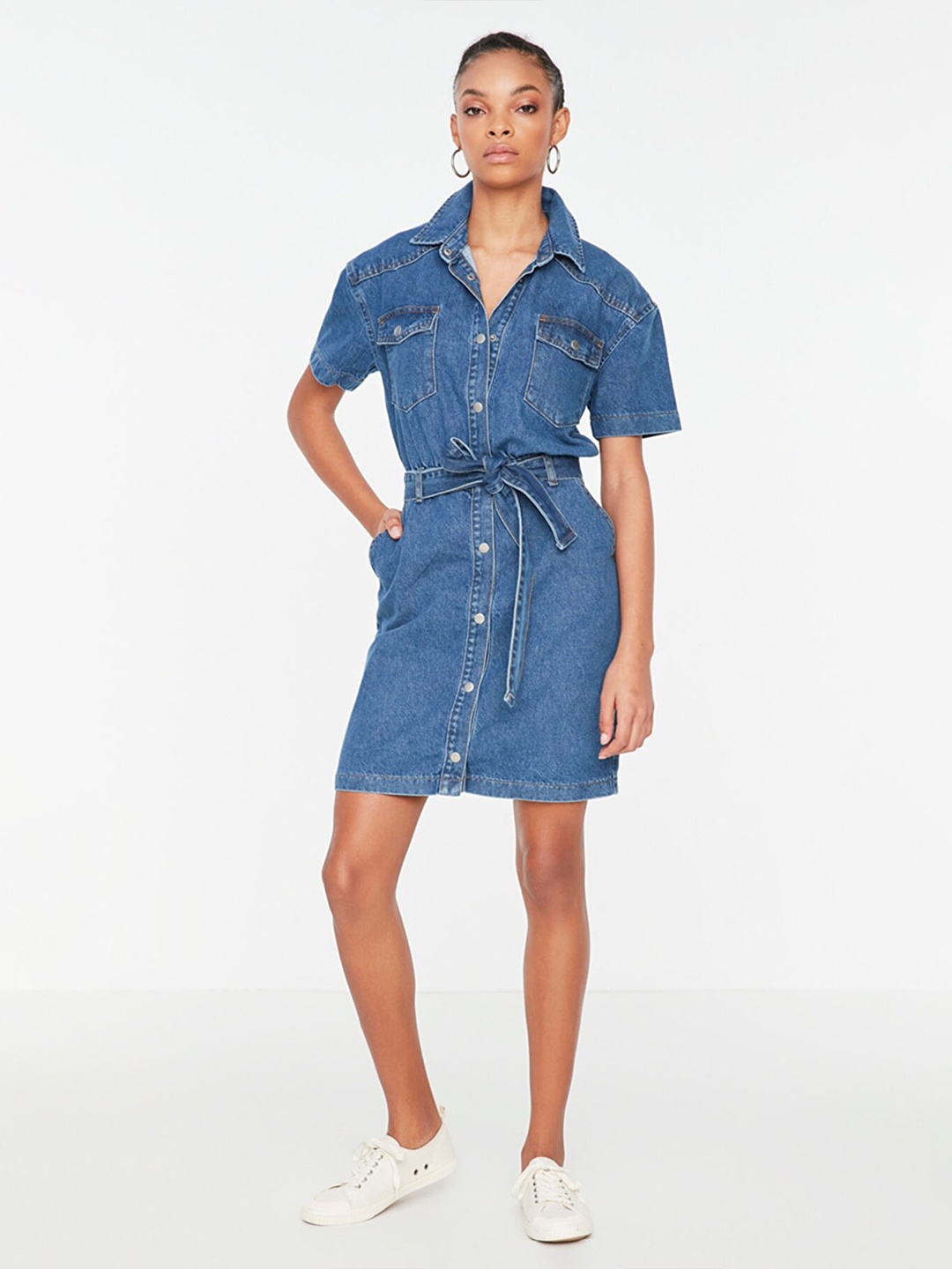 

Trendyol Women Blue Cotton Shirt Dress