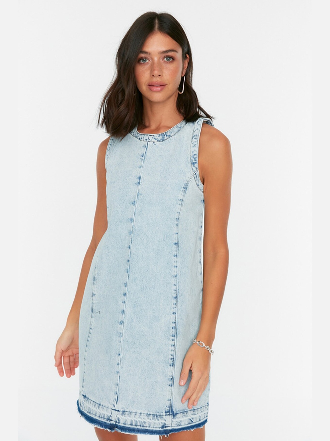 

Trendyol Women Blue Solid Sleeveless Cotton A-Line Dress