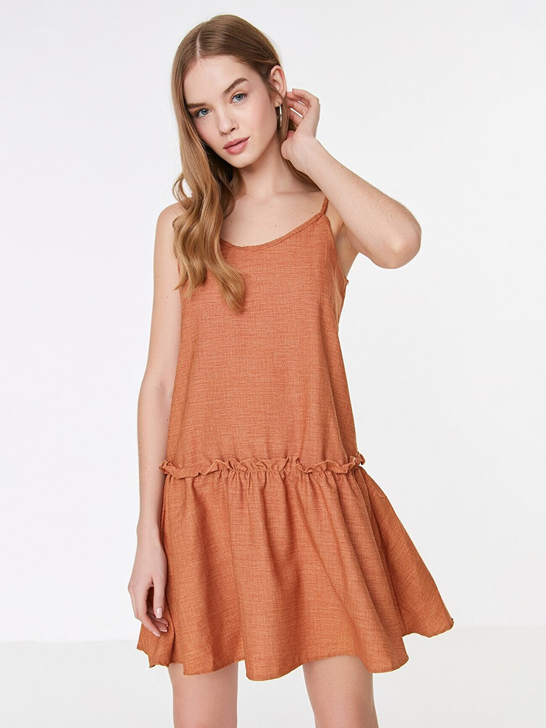 

Trendyol Women Camel Brown Shoulder Straps A-Line Dress