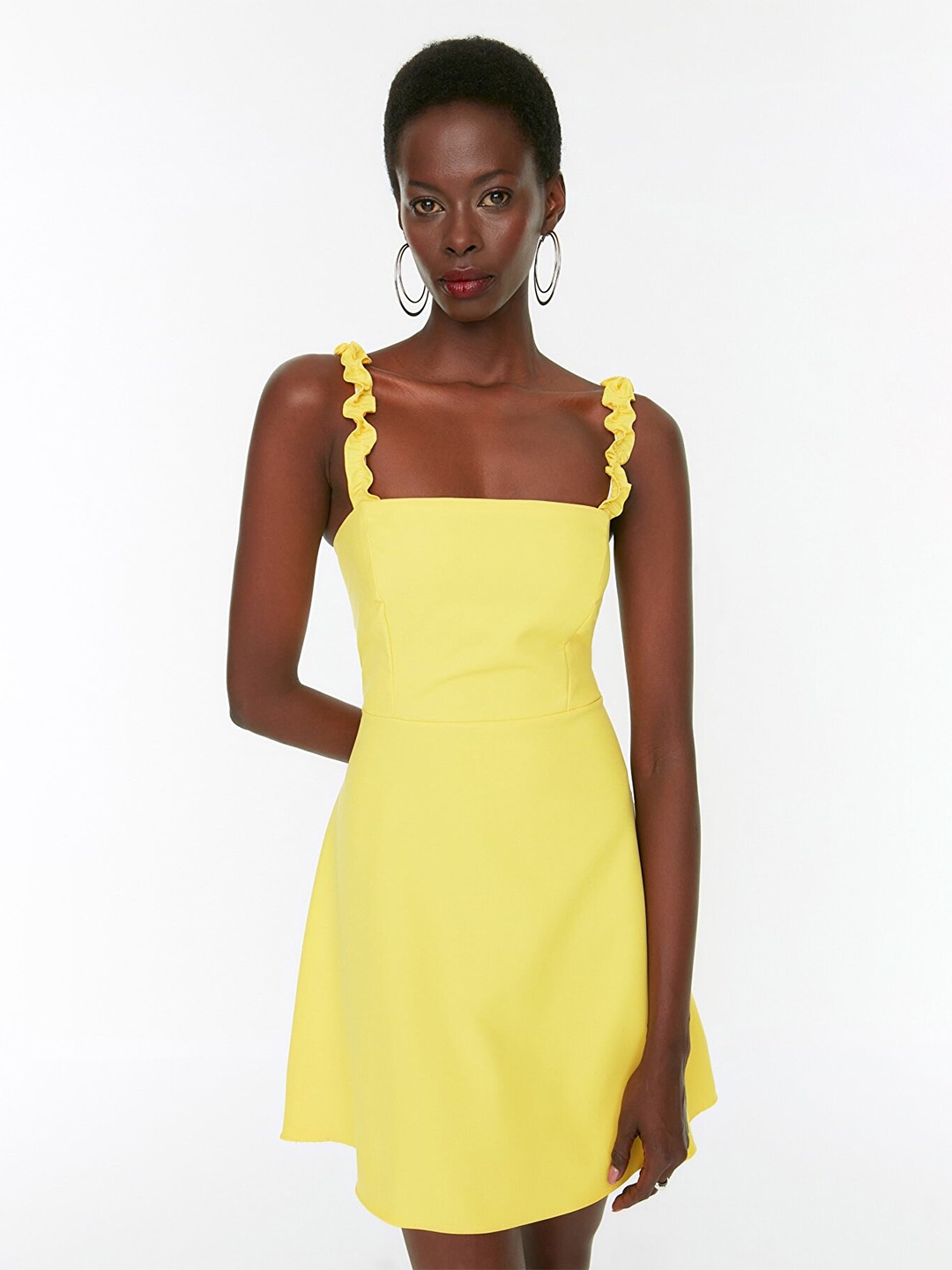 

Trendyol Women Yellow Solid Shoulder Straps Dress