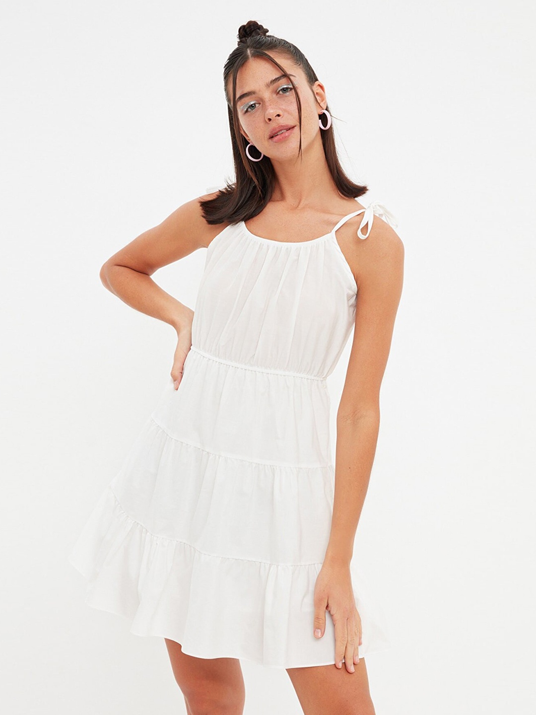 

Trendyol Women Off White Solid Tiered Dress