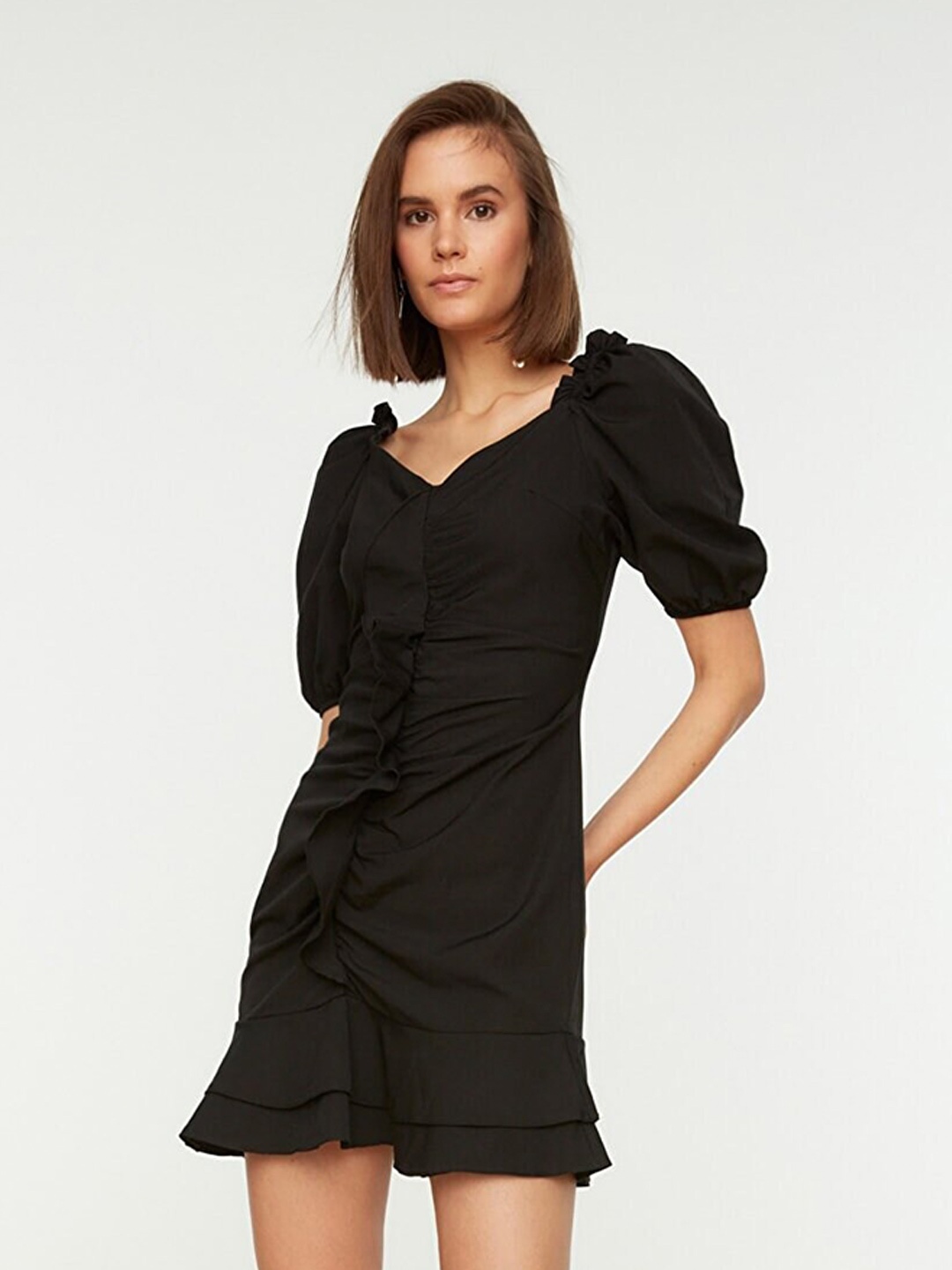 

Trendyol Women Black Solid A-Line Mini Dress