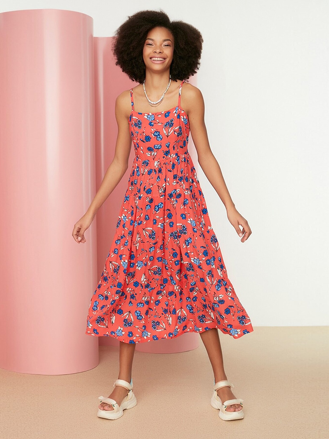 

Trendyol Red & Blue Floral Midi Dress