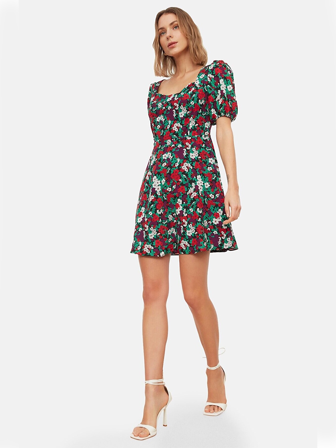 

Trendyol Women Red & Green Floral Mini Dress