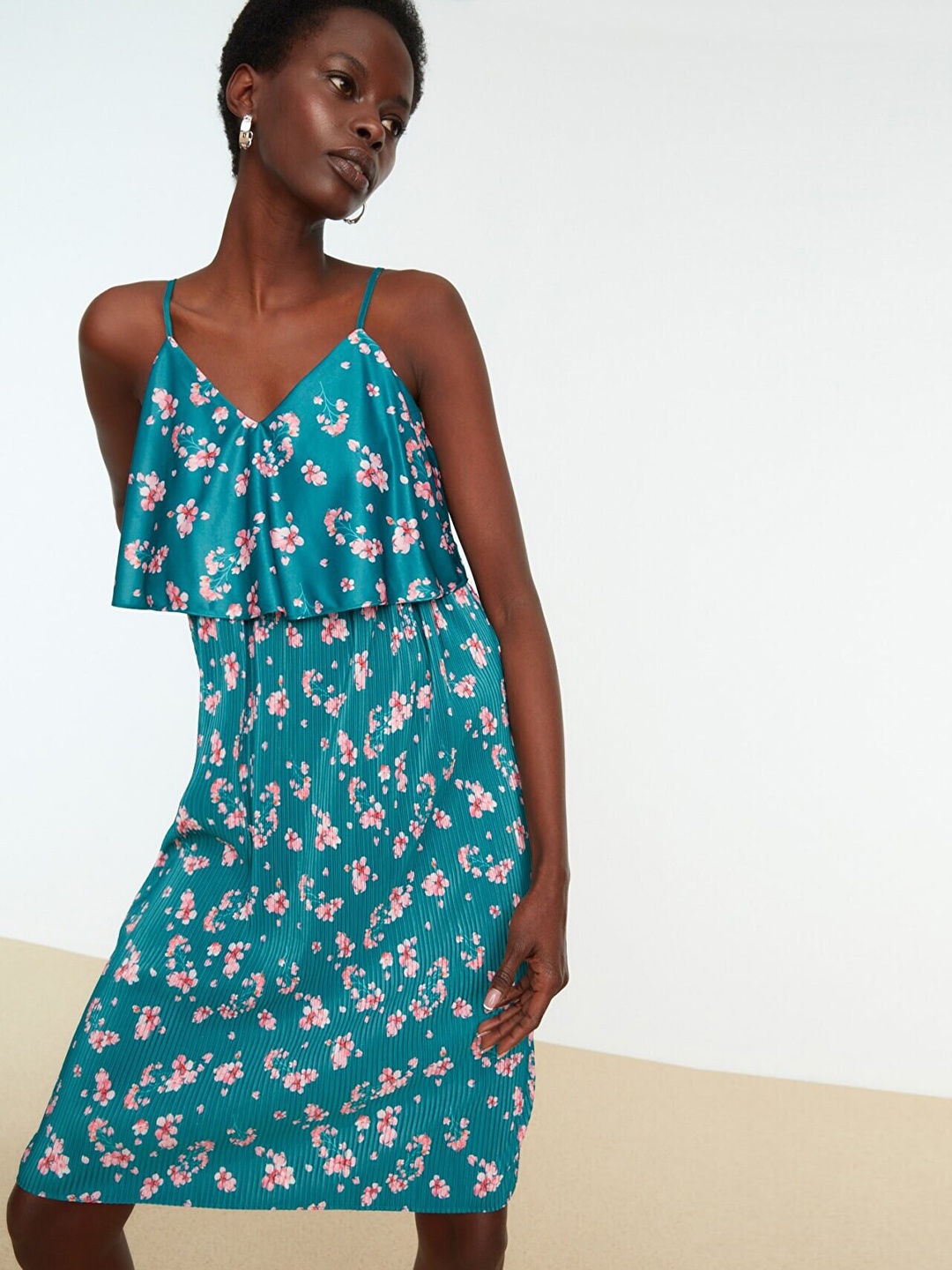 

Trendyol Women Blue Floral A-Line Dress, Multi