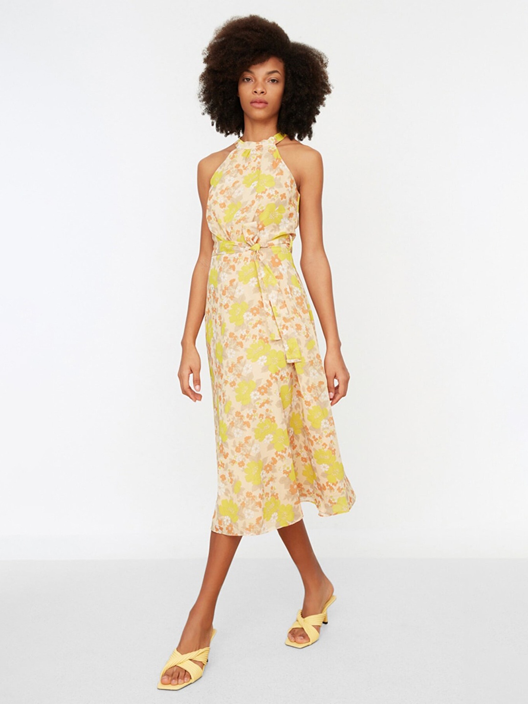 

Trendyol Women Yellow Floral A-Line Midi Dress