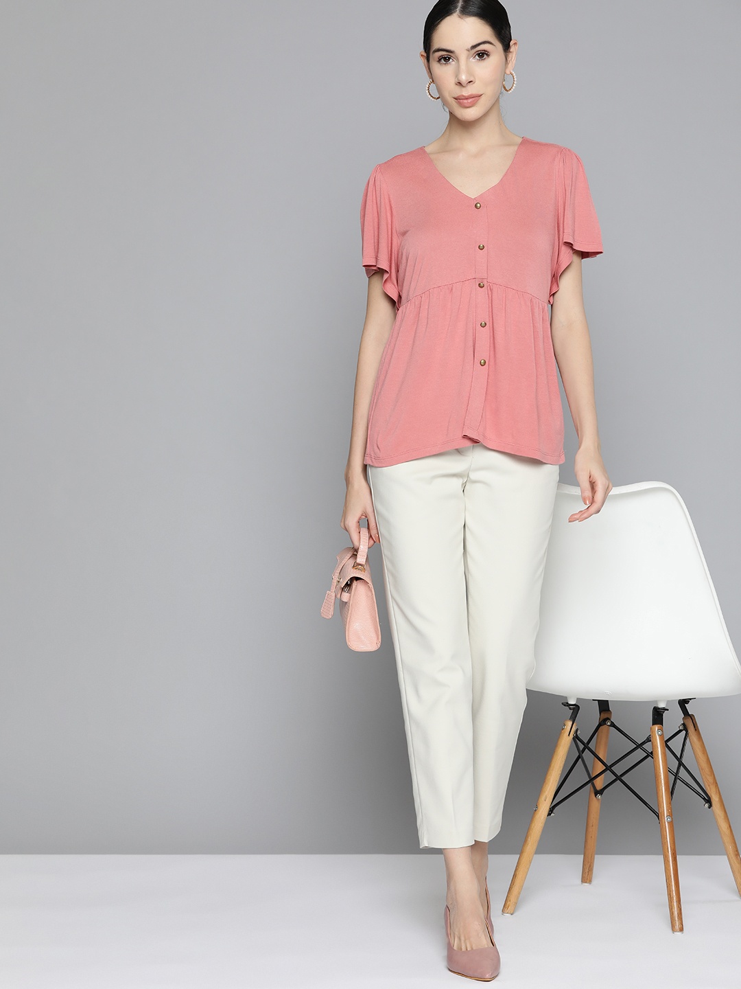 

Chemistry Pink Solid Knitted Fit and Flare Top