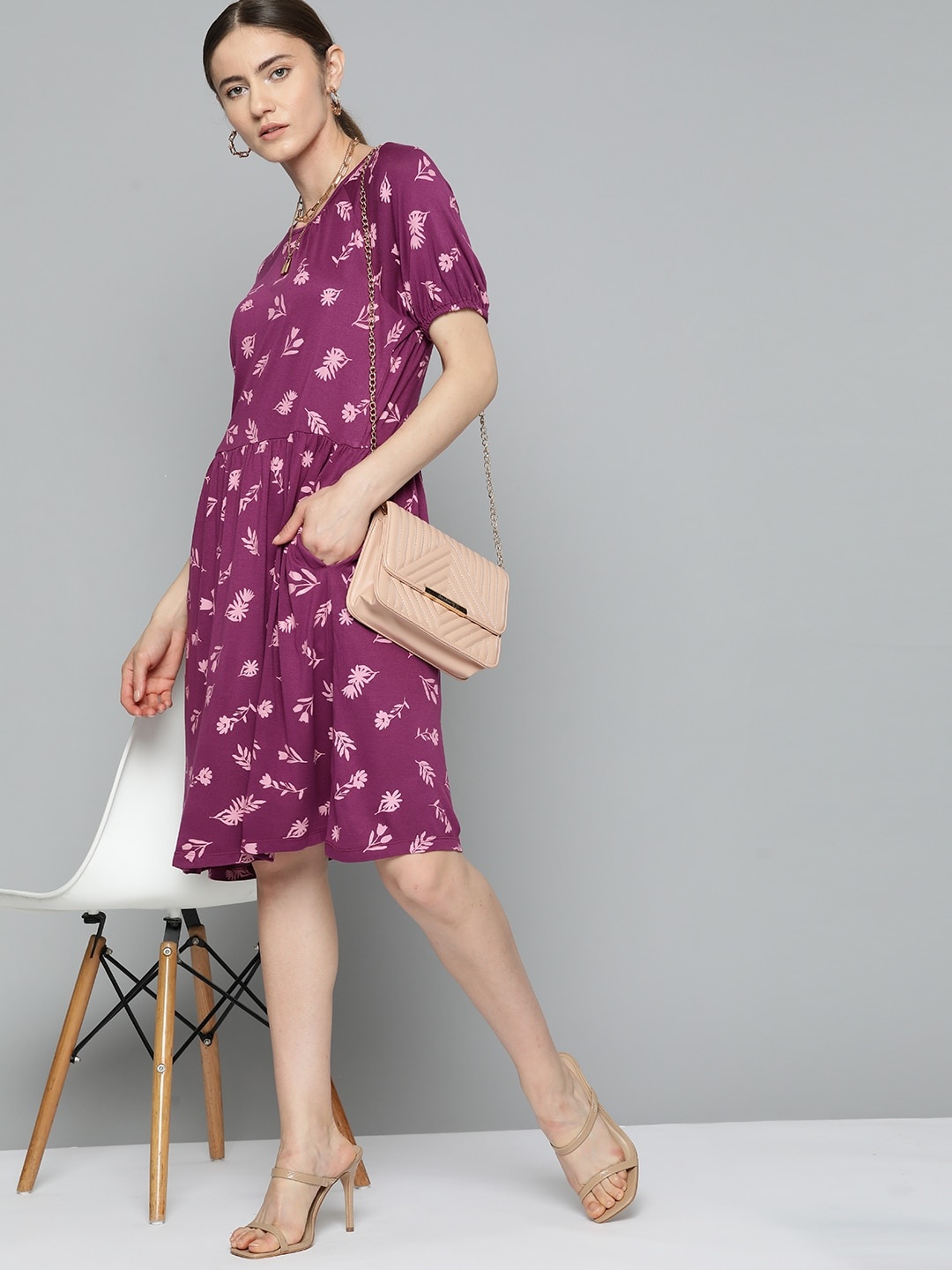 

Chemistry Purple & Pink Floral A-Line Dress