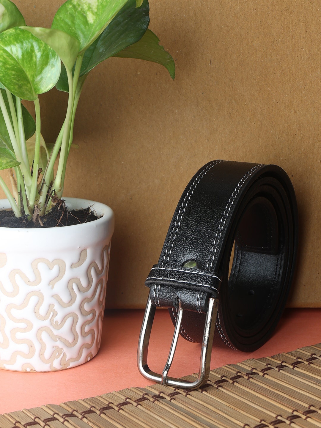 

ZEVORA Men Black Solid PU Belt