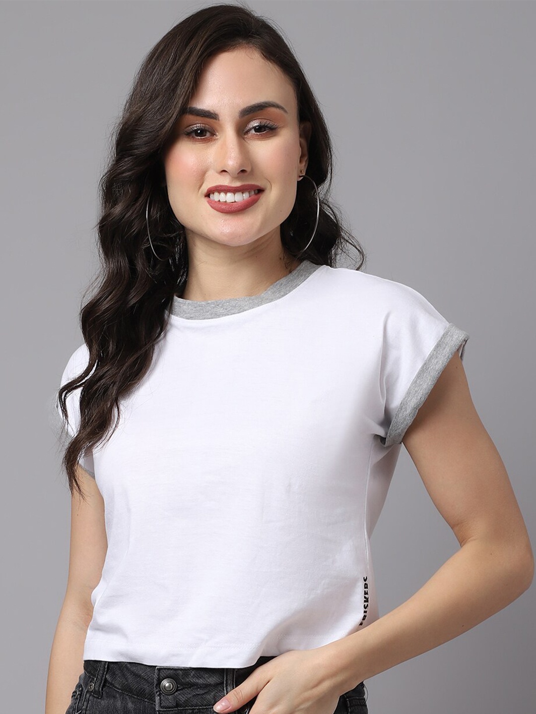 

Friskers Women White Extended Sleeves T-shirt