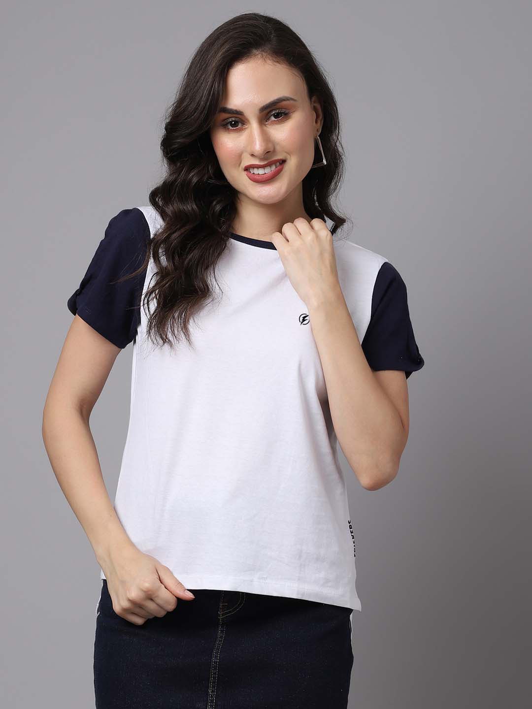 

Friskers Women White & Navy Blue Pure Cotton Top