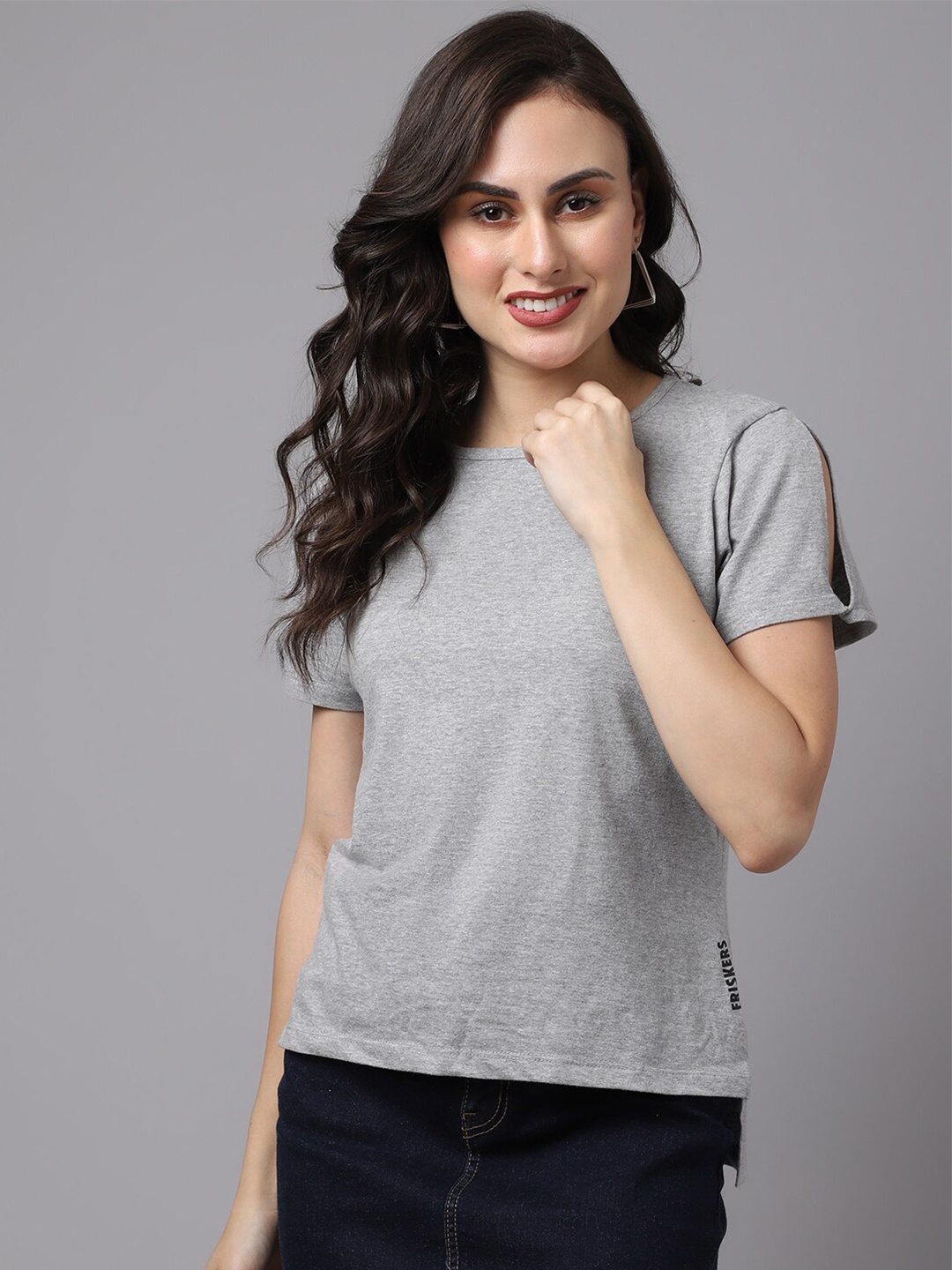 

Friskers Women Grey Pure Cotton Top