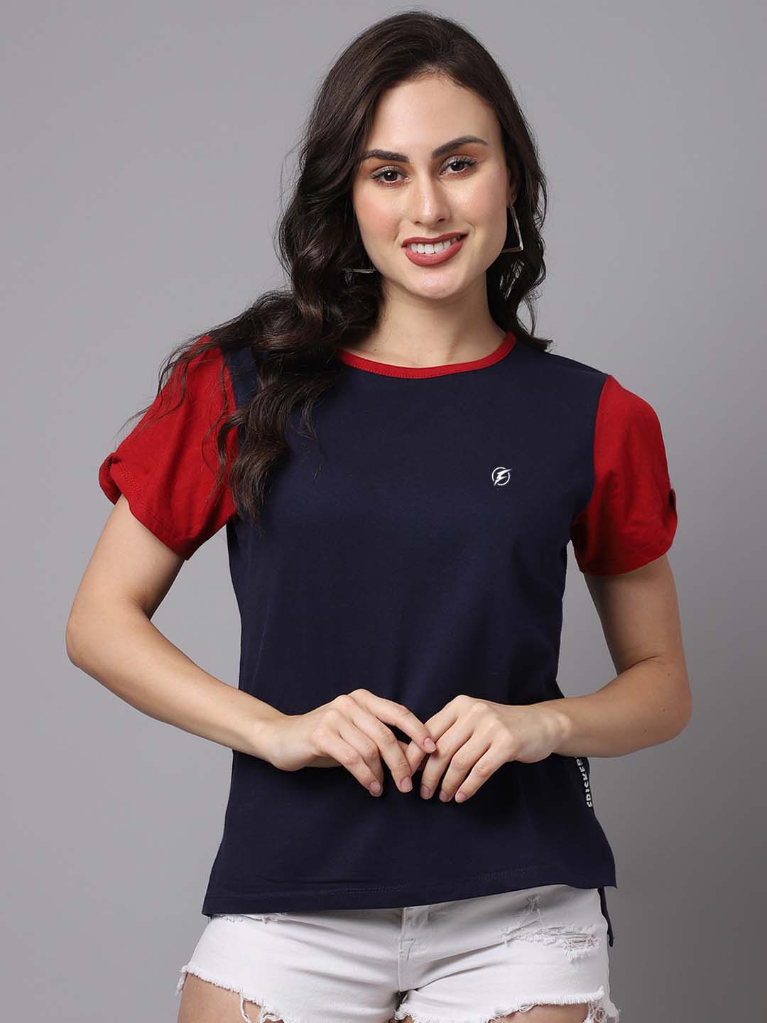 

Friskers Women Red & Navy Blue Pure Cotton High-Low Top