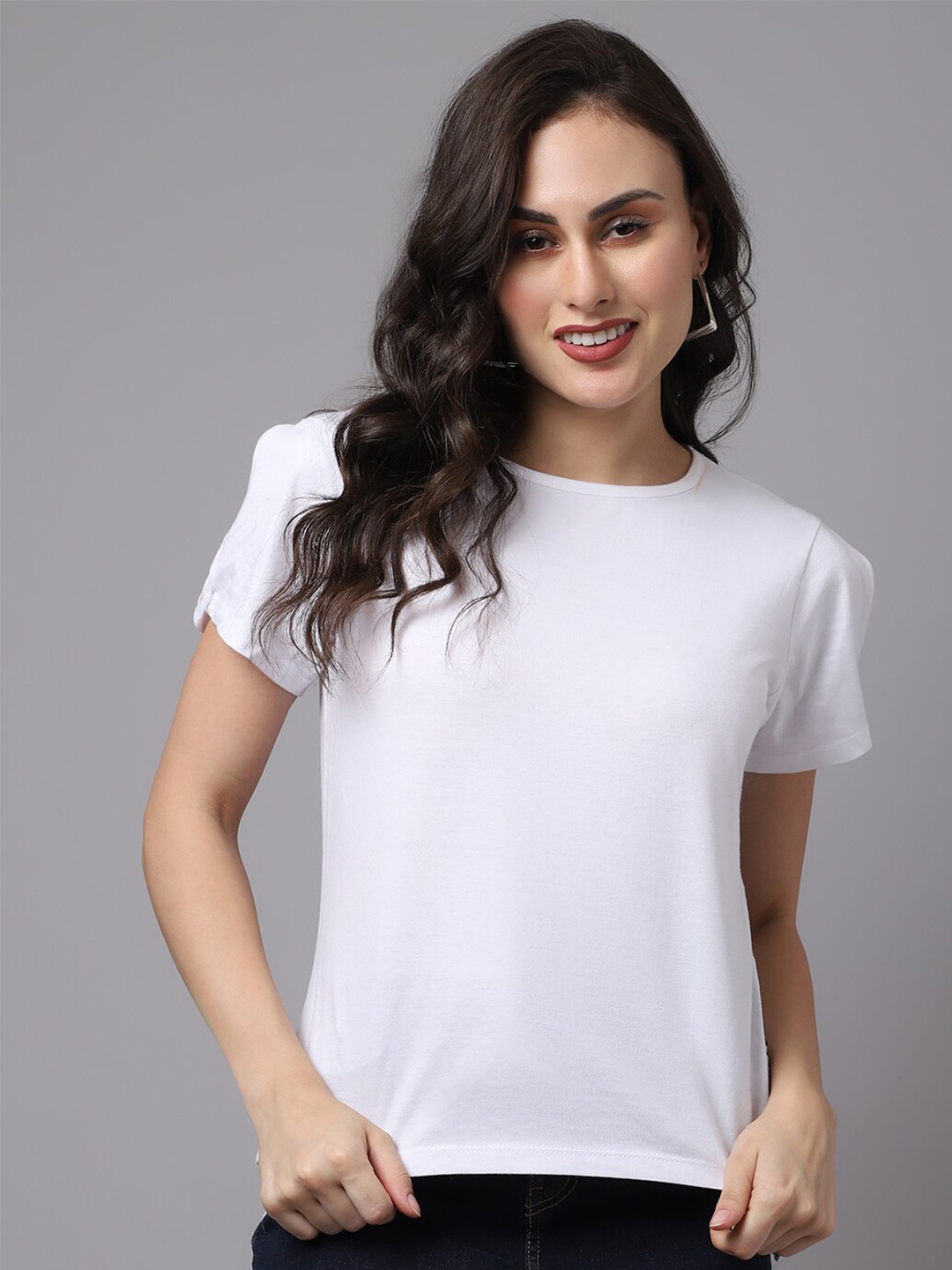 

Friskers Women White Solid High-Low Cotton Top