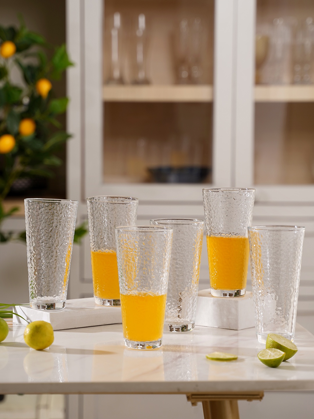 

Nestasia Set Of 6 Transparent Textured Glass Drinkware Set 350 ml Each