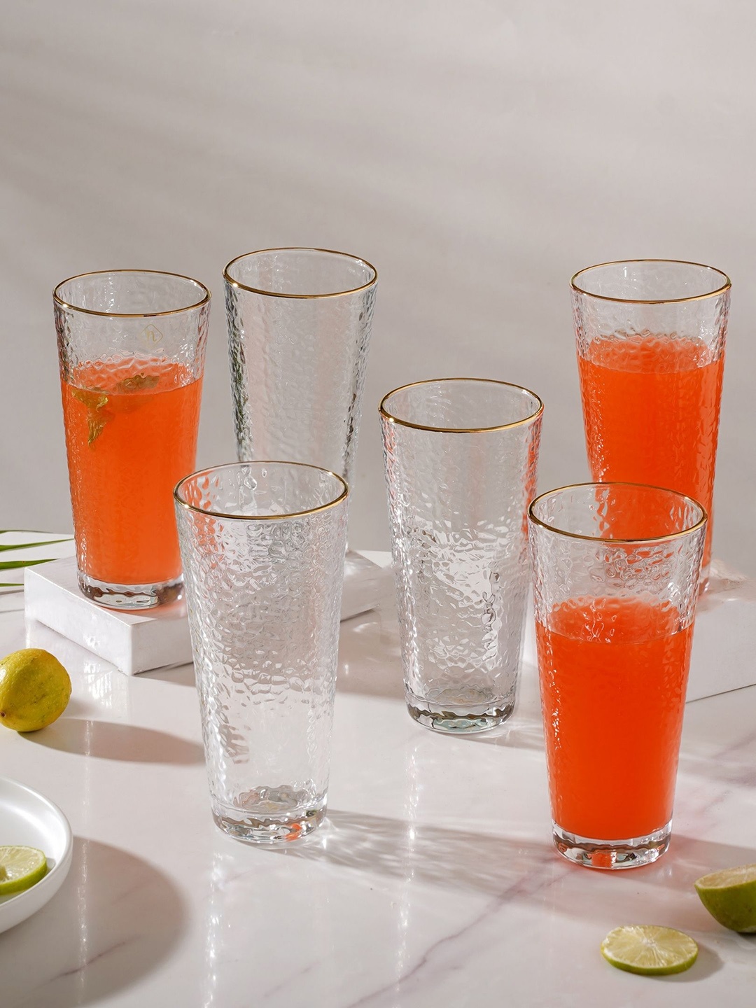 

Nestasia Set Of 6 Pebble Textured Drinking Glasses 350ml, Transparent