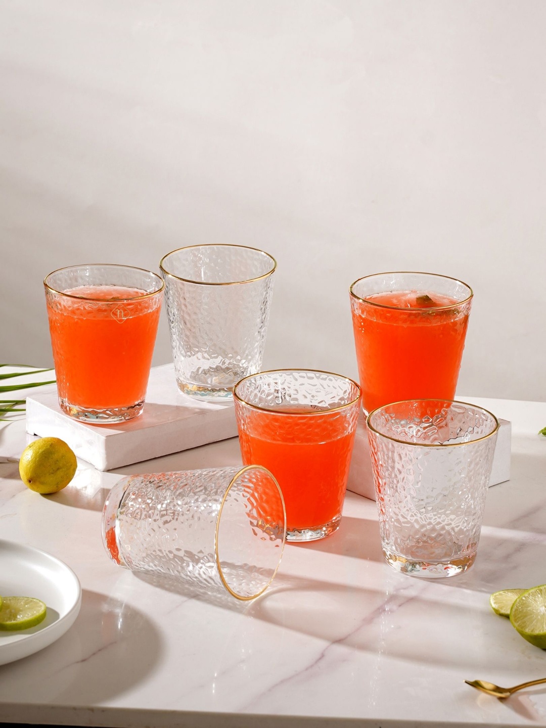 

Nestasia Set Of 6 Transparent Pebble Textured Glasses 250 ml Each