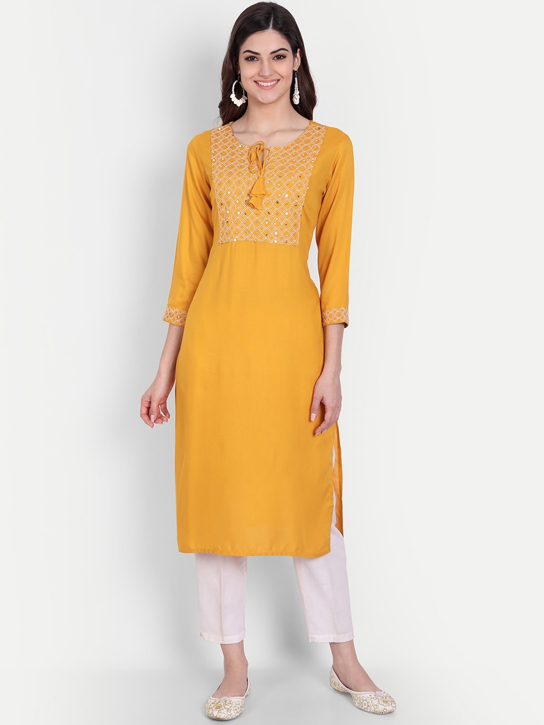 

KASHEEDA Women Yellow Thread Work Kurta