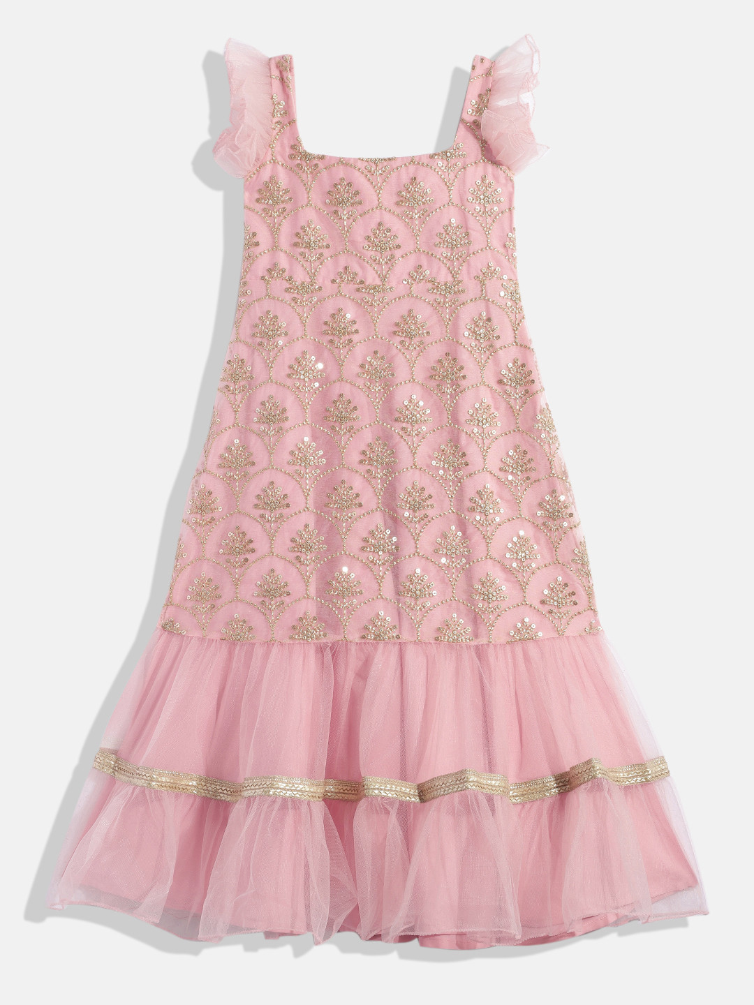 

Ethnovog Girls Pink Embellished Embroidered Made To Measure Organza Gown