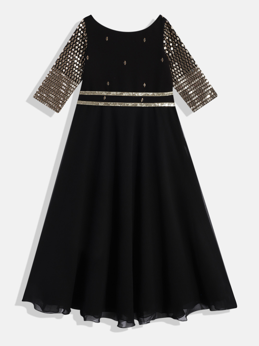 

Ethnovog Girls Black Made To Measure Embellished Embroidered Georgette Gown