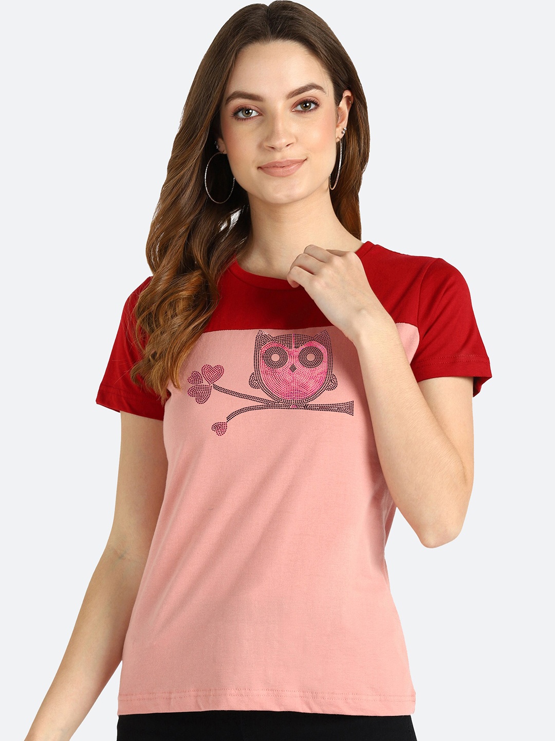 

shashvi Women Peach-Coloured Printed T-shirt