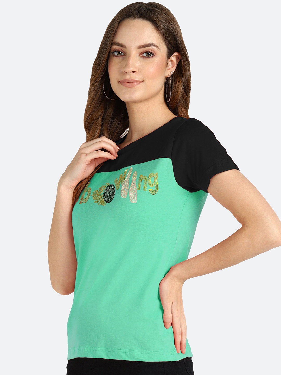shashvi Women Teal Typography Printed T-shirt