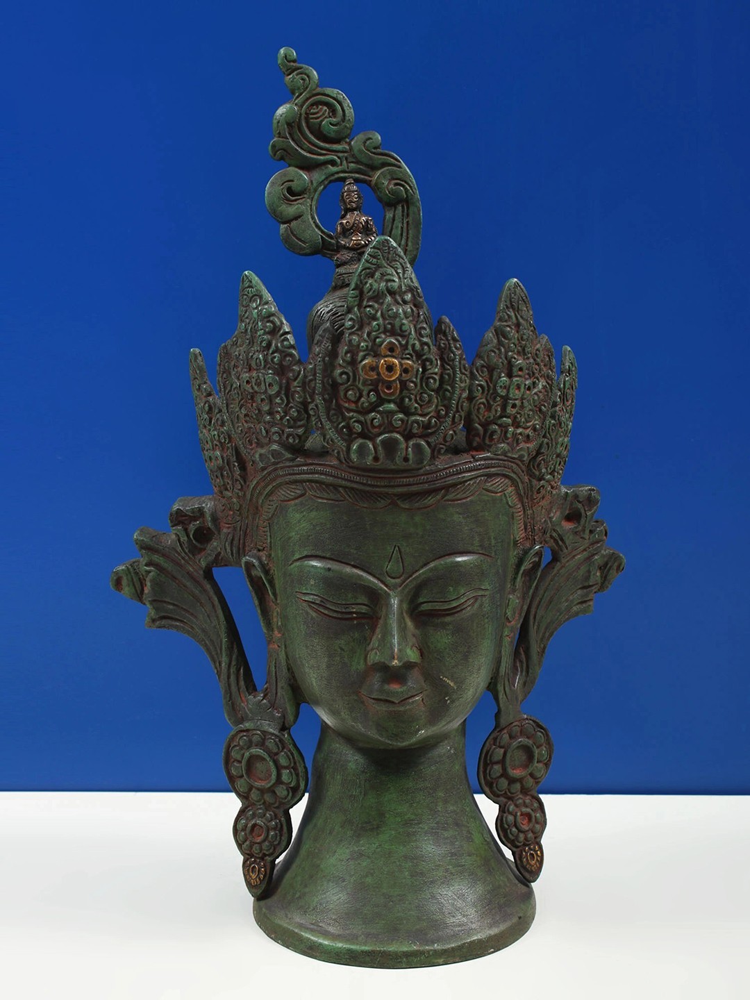 

Exotic India Green Brass Tibetan Buddhist Goddess Hanging Mask Wall Decor
