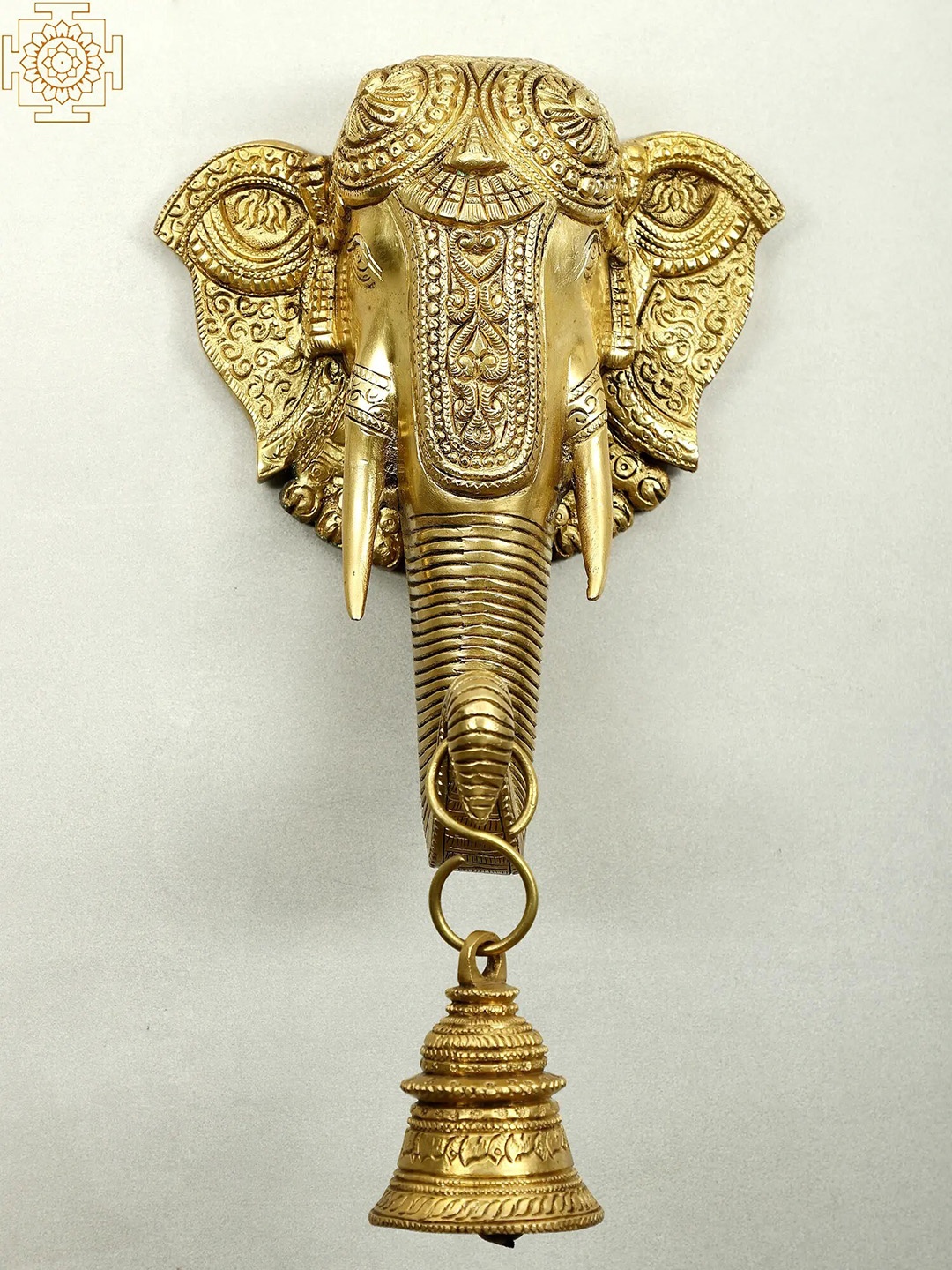 

Exotic India Gold Ganesha Mask Wall Decor Hanging with Bell