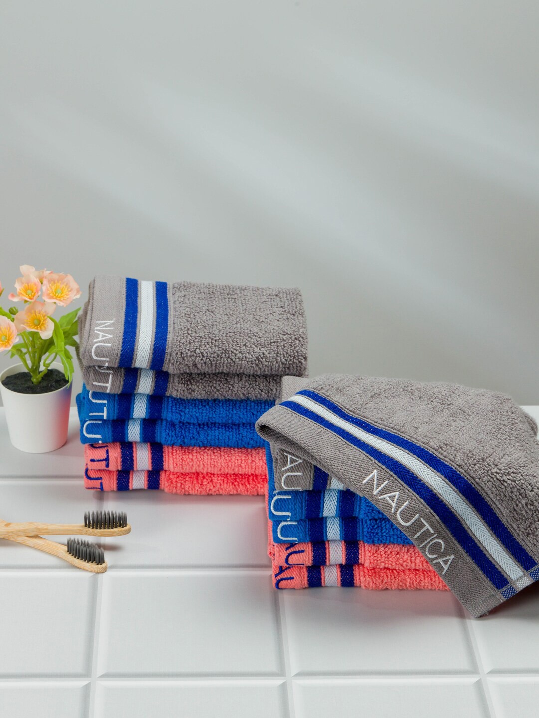 

Nautica Set Of 12 Solid Pure Cotton Face Towels, Blue