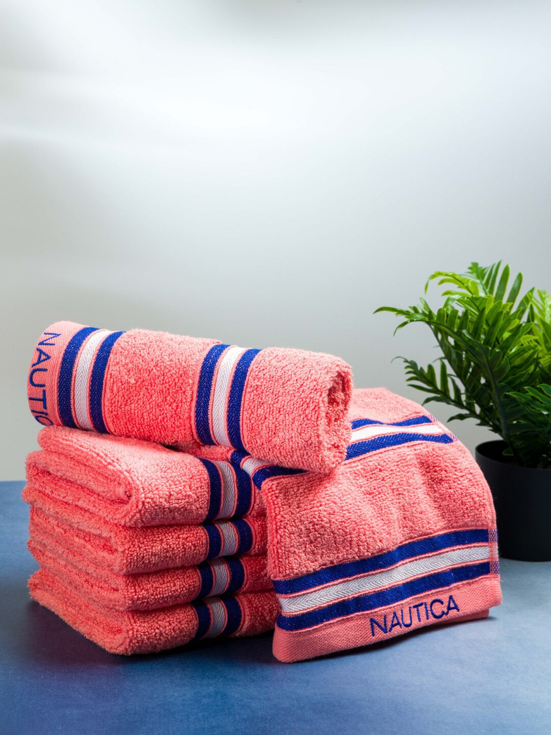 

Nautica Pack Of 6 Striped 500 GSM Hand Towels Set, Coral