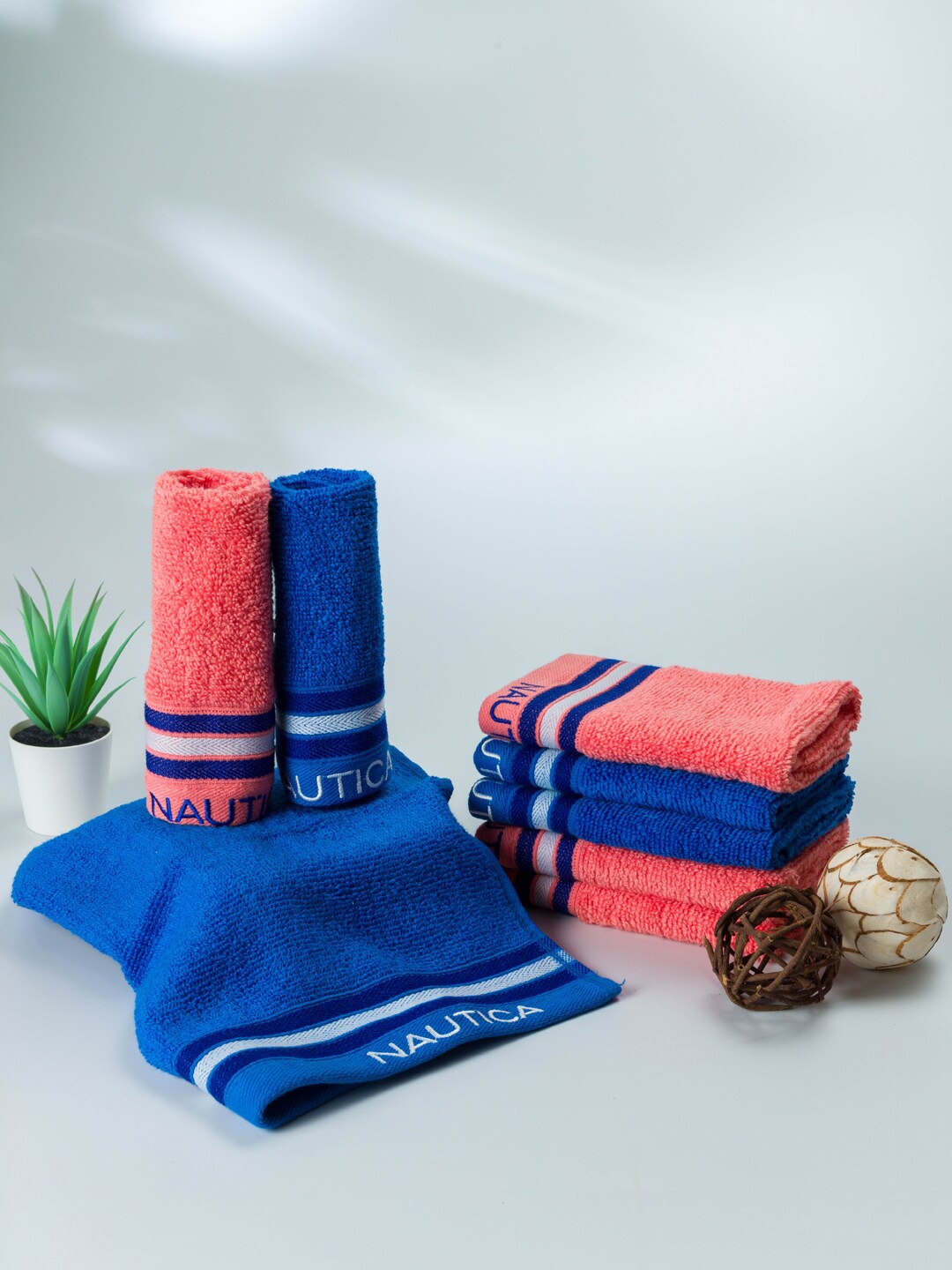 

Nautica Set Of 8 Solid 500 GSM Pure Cotton Face Towels, Blue