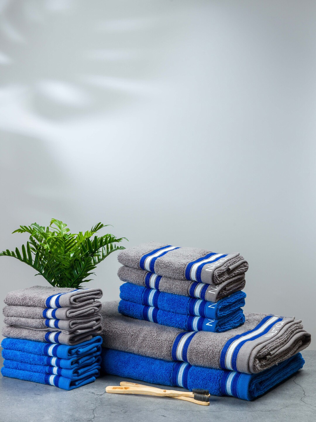 

Nautica Set Of 14 Solid 500 GSM Pure Cotton Towels Set, Blue