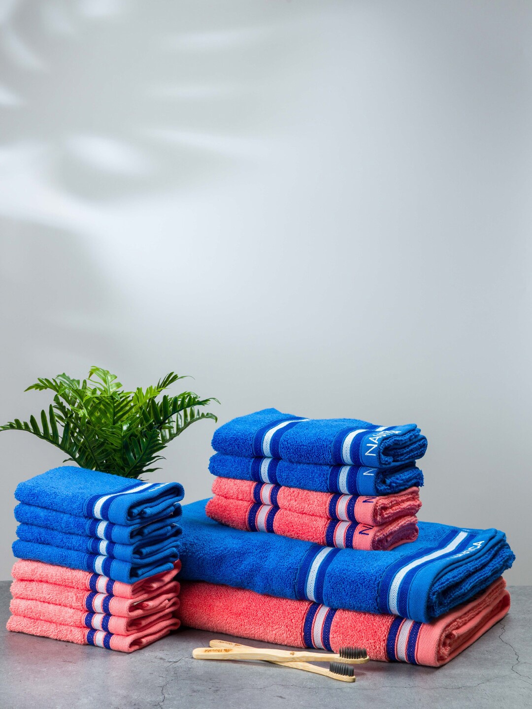 

Nautica Set Of 14 Solid 500 GSM Pure Cotton Bath, Hand & Face Towel Set, Blue