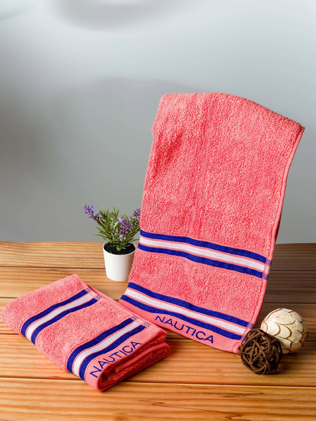 

Nautica Set Of 2 Solid 500 GSM Pure Cotton Hand Towels, Coral