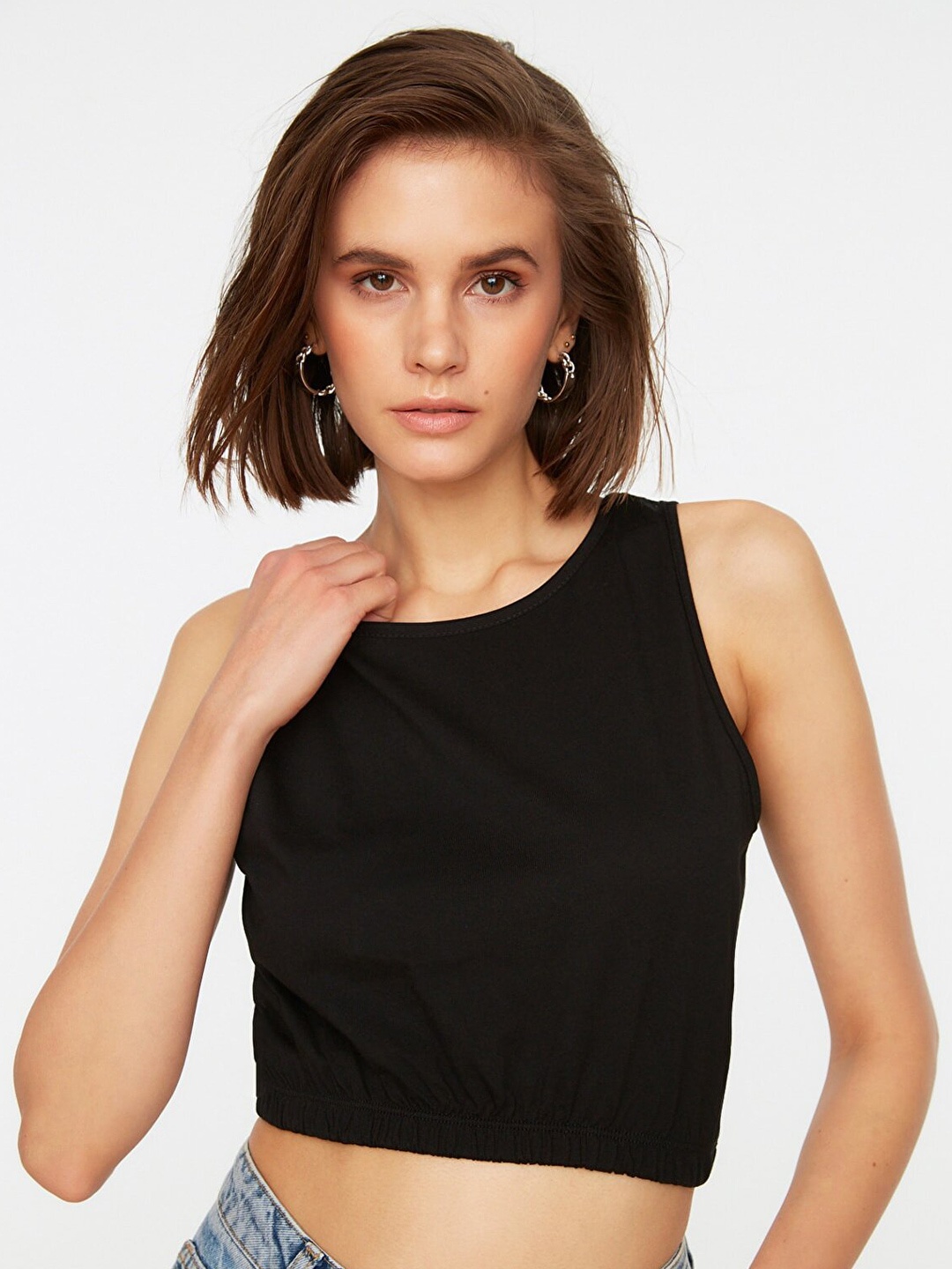 

Trendyol Women Black Cotton Crop Top