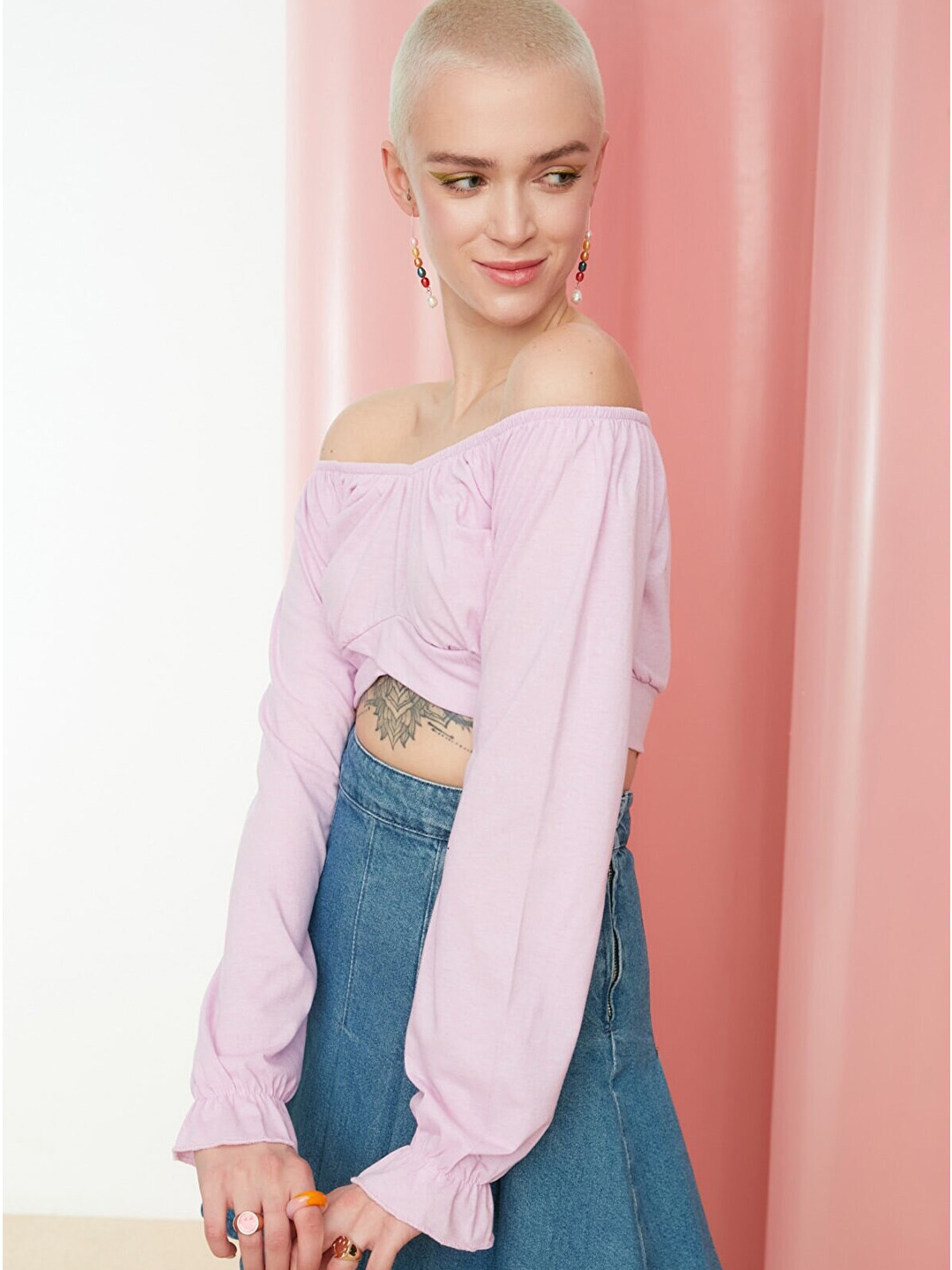 

Trendyol Violet Off-Shoulder Bardot Crop Top