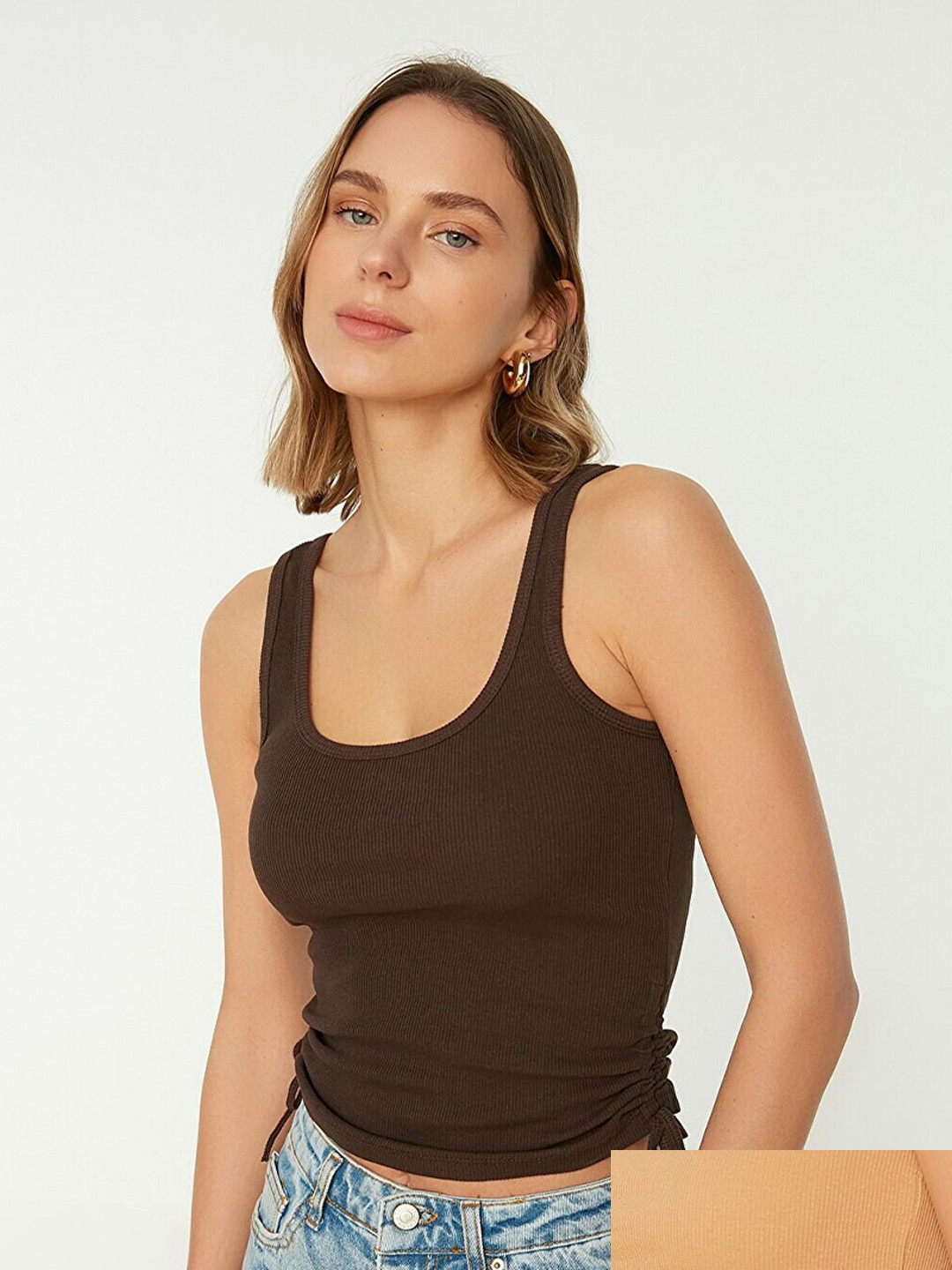 

Trendyol Pack Of 2 Black & Beige Solid Cotton Crop Tops