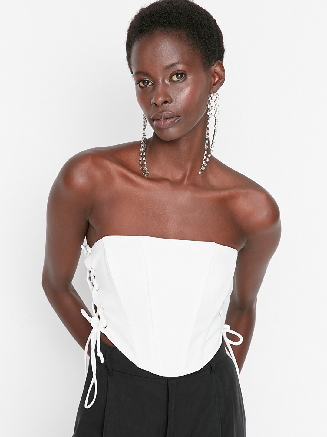 

Trendyol Women Strapless Corset Crop Top, Off white