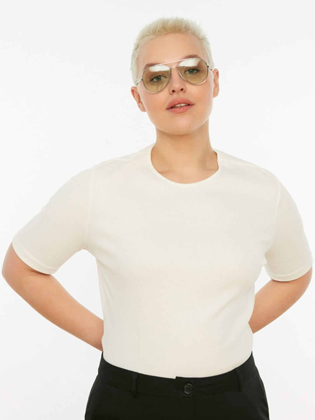 

Trendyol Women Off White Solid Top