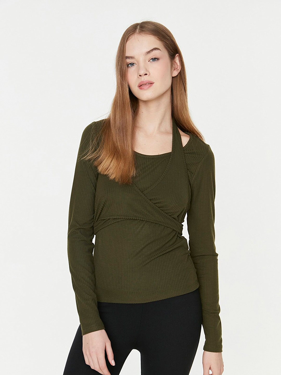 

Trendyol Olive Green Solid Top