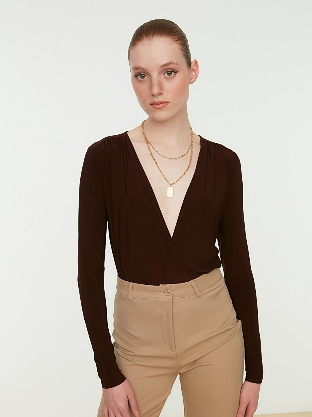 

Trendyol Women Brown Wrap Top