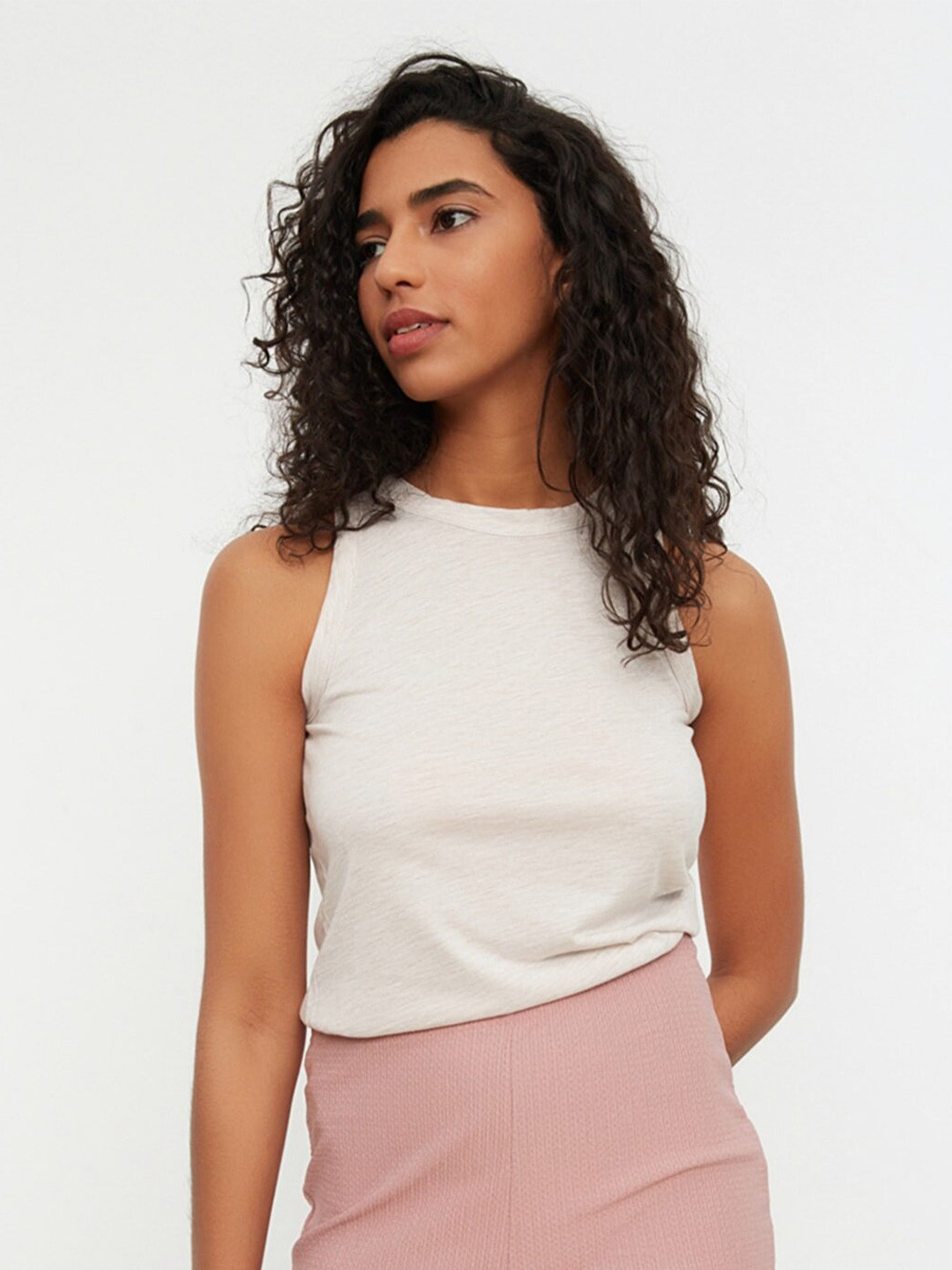 

Trendyol Beige Pure Cotton Halter Neck Top
