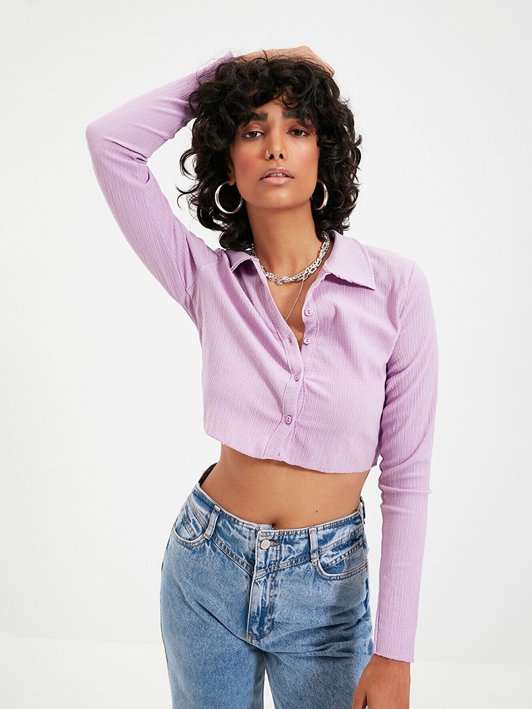 

Trendyol Purple Shirt Style Crop Top