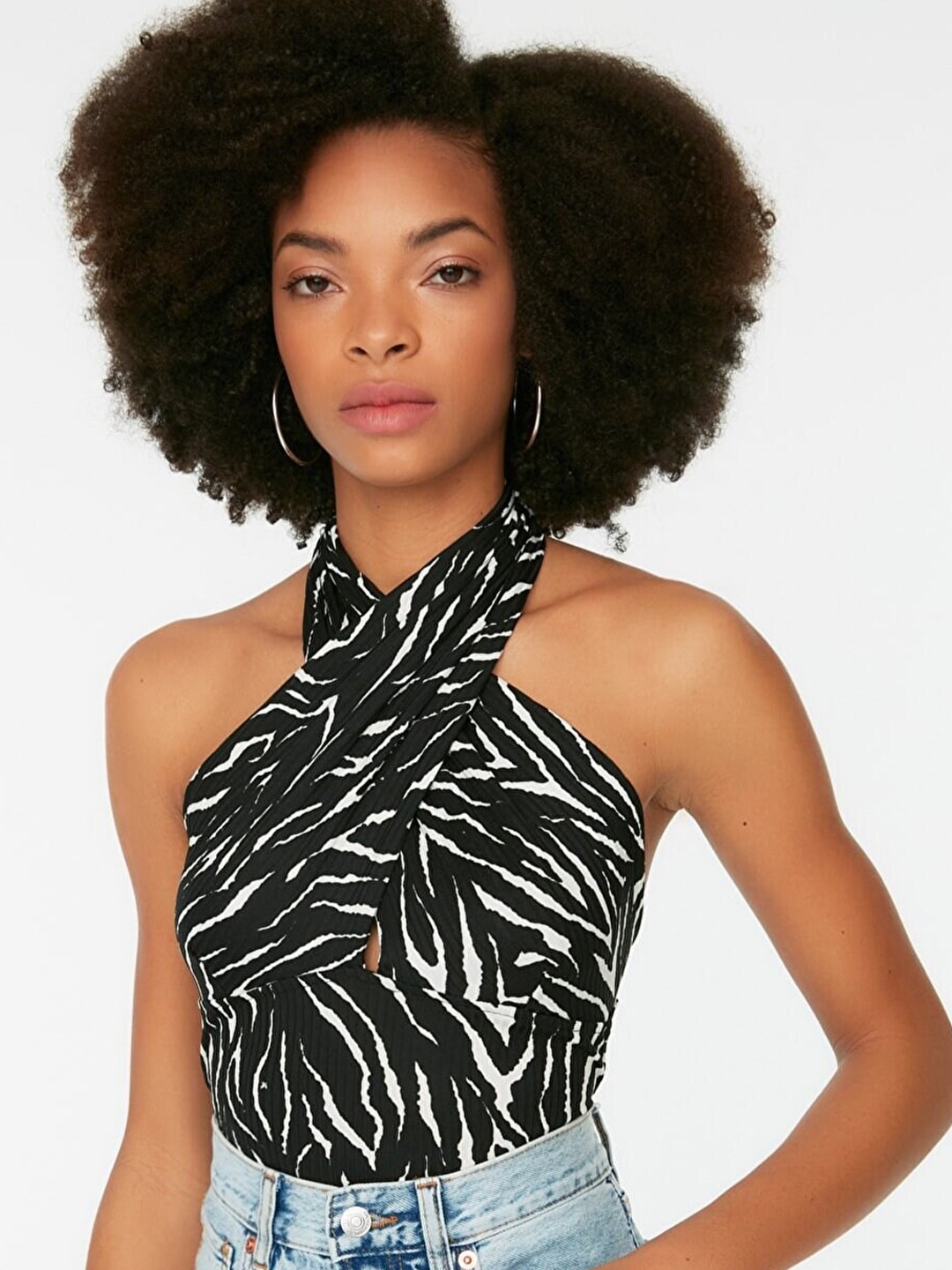 

Trendyol Black Animal Print Halter Neck Top