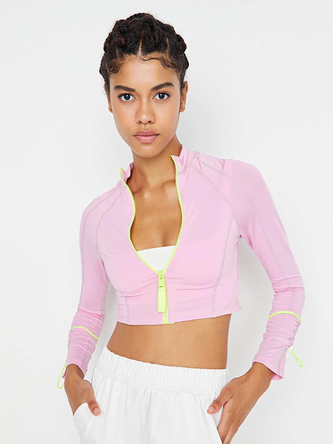 

Trendyol Pink & Fluorescent Green High Neck Crop Top