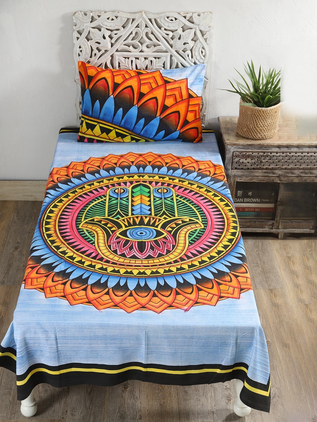 

HANDICRAFT PALACE Unisex Blue 144 TC Single Bedsheet with 1 Pillow Covers
